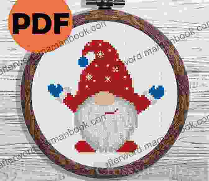 A Beautifully Stitched Christmas Gnome Cross Stitch Pattern On Display, Showcasing The Intricate Details And Vibrant Colors Of The Festive Design. Cross Stitch Pattern: Christmas Gnome: Counted Cross Stitch
