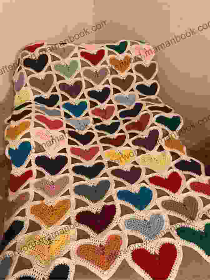 Image Of A Completed Crochet Pattern Scrap Hearts Afghan PA658, Draped Over A Couch, Showcasing Its Vibrant Colors And Cozy Texture Crochet Pattern Scrap Hearts Afghan PA658 R